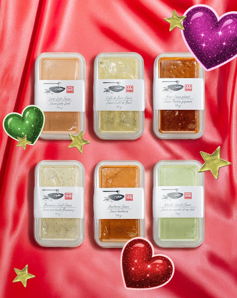 Collage of sauces from GLOBUS Delicatessa by Silvan Koller
