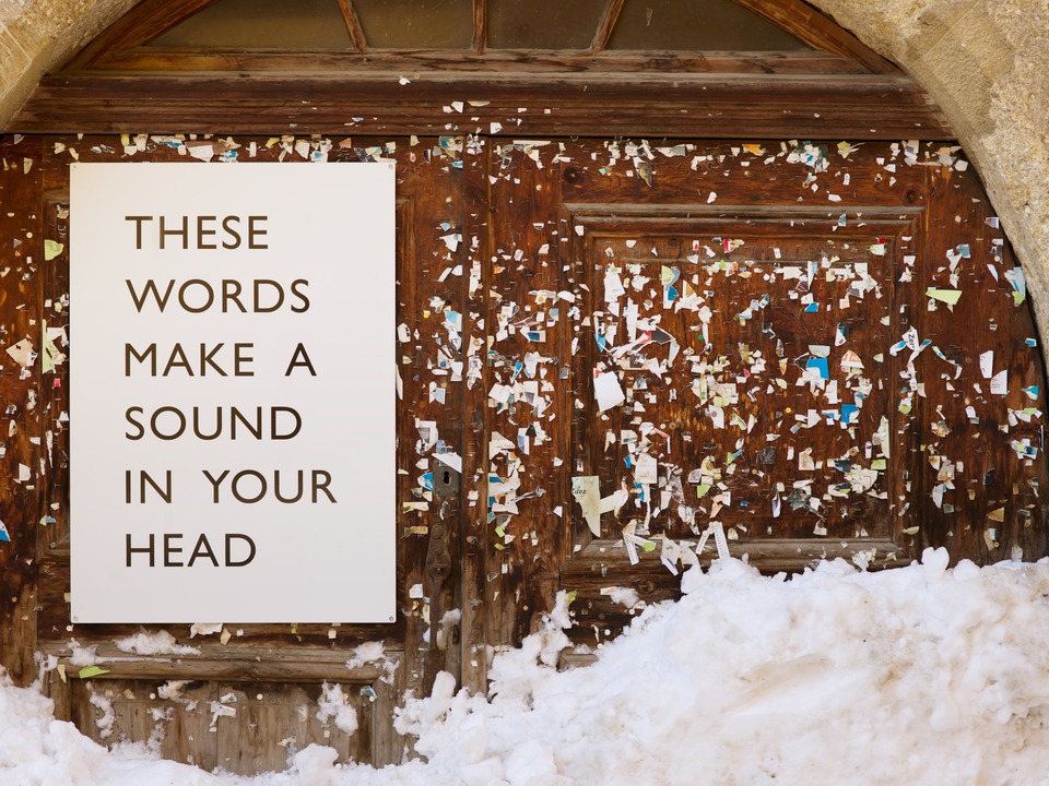 *These words make a sound in your head*, 2020
Vinyl and Aluminium
A 1, installed during their show in Zouz, CH