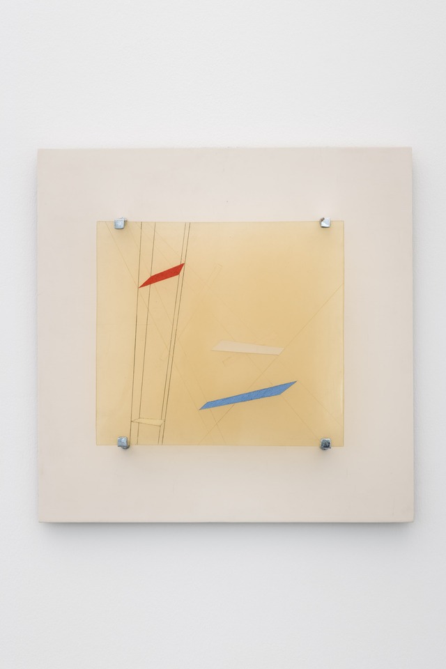 László Moholy-Nagy
Construction, 1935
Galalith on wooden plate
Galalith: 30 x 33 cm / 11 3/4 x 13 in\
Wooden plate: 51 x 51 cm / 20 1/8 x 20 1/8 in