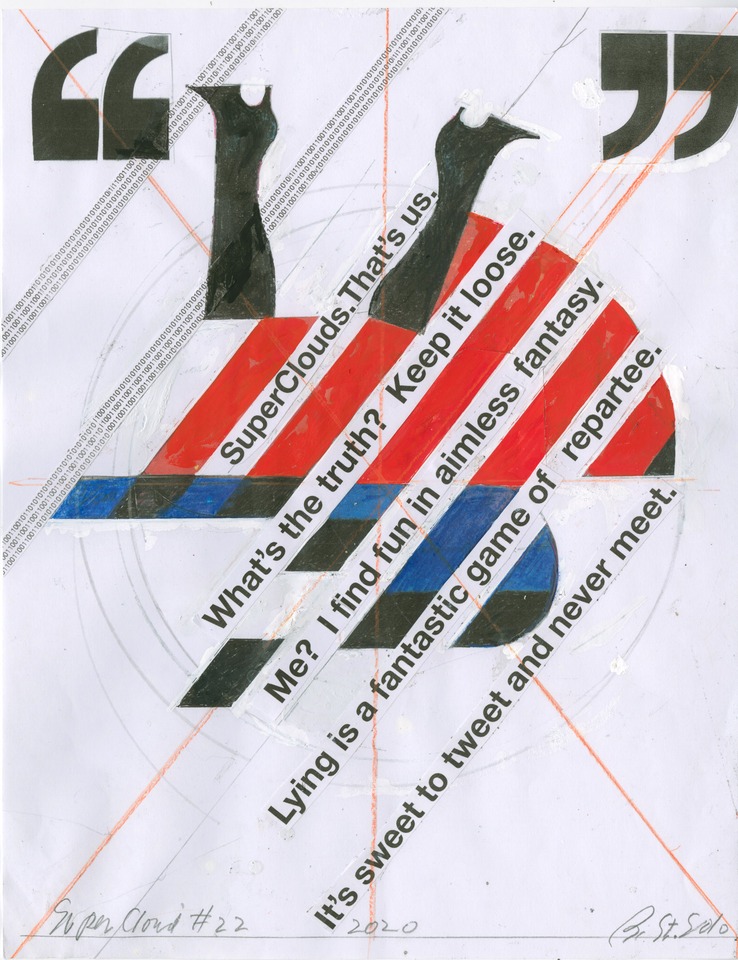 Supercloud 22, 2020\
Mixed media: Pigment print collage, gouache, ink, graphite, colored pencil, white-out, cellophane tape, rubber cement, paper\
27.9 x 21.6 cm