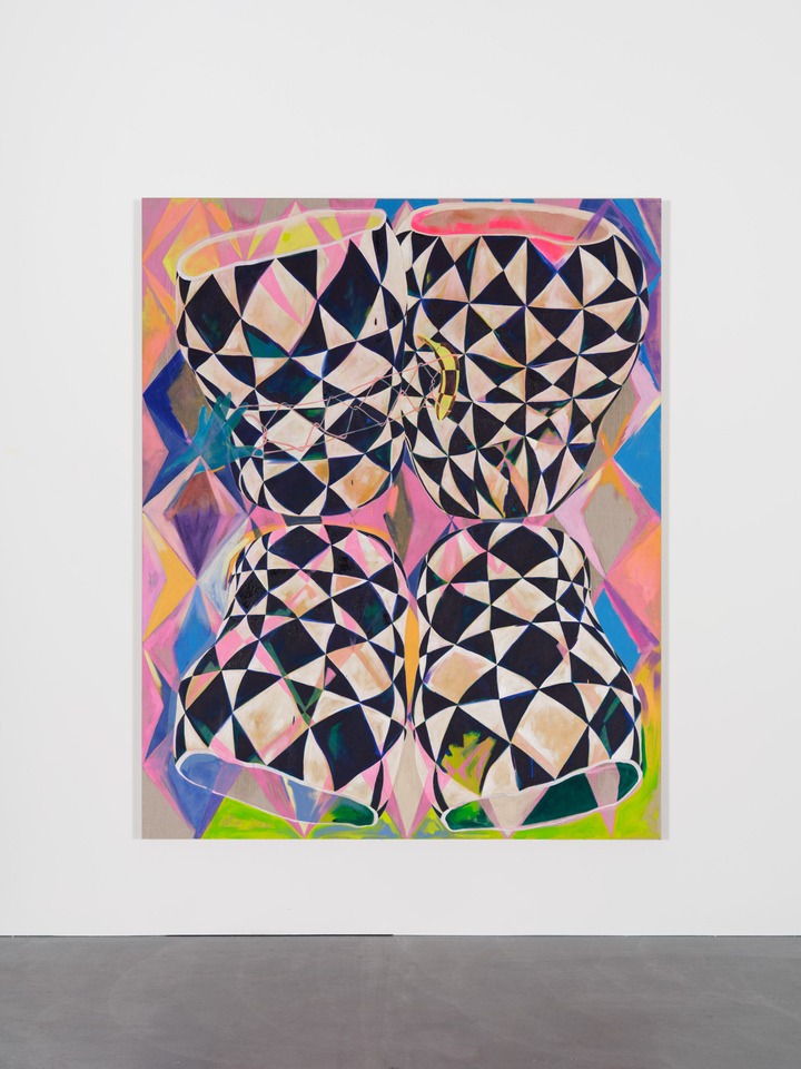 Athene Galiciadis
Stillleben (Vier Gefässe, Eine Banane und die Mutter der Inspiration), 2021
Oil and acrylic on canvas
210 x 170 cm