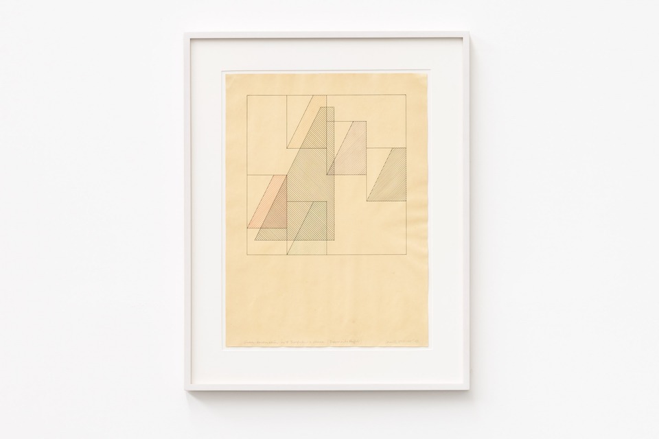 **Camille Graeser**
*Trapezoid &#8211; Staffel*, 1942
Ink (quill; black, red, green, purple, and brown) on yellow paper
55 x 40 cm, framed 71.5 x 57 cm