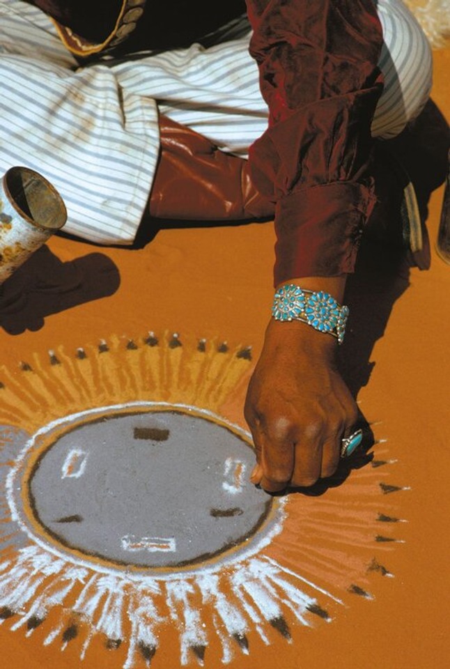 Navajo sand paintings in the making