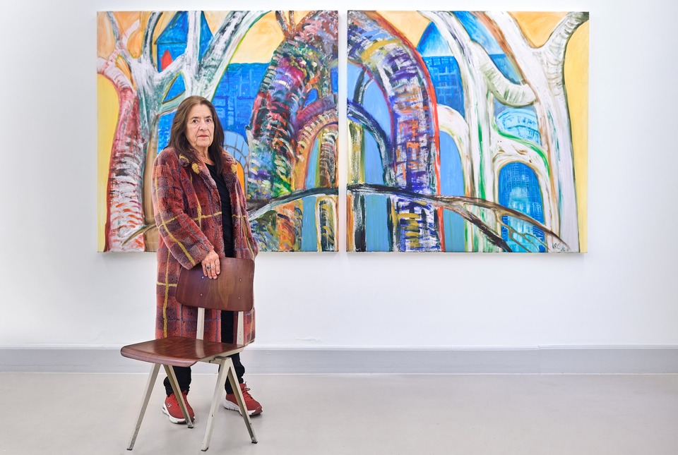 Ursula Reuter Christiansen in front of her work\
*Sleeping Beauty*, 2018