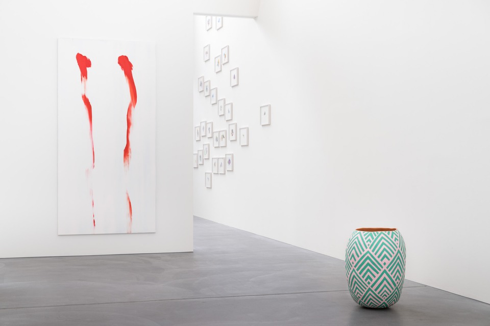 Exhibition view with works by

A K Dolven, Sara Haq, and

Athene Galiciadis