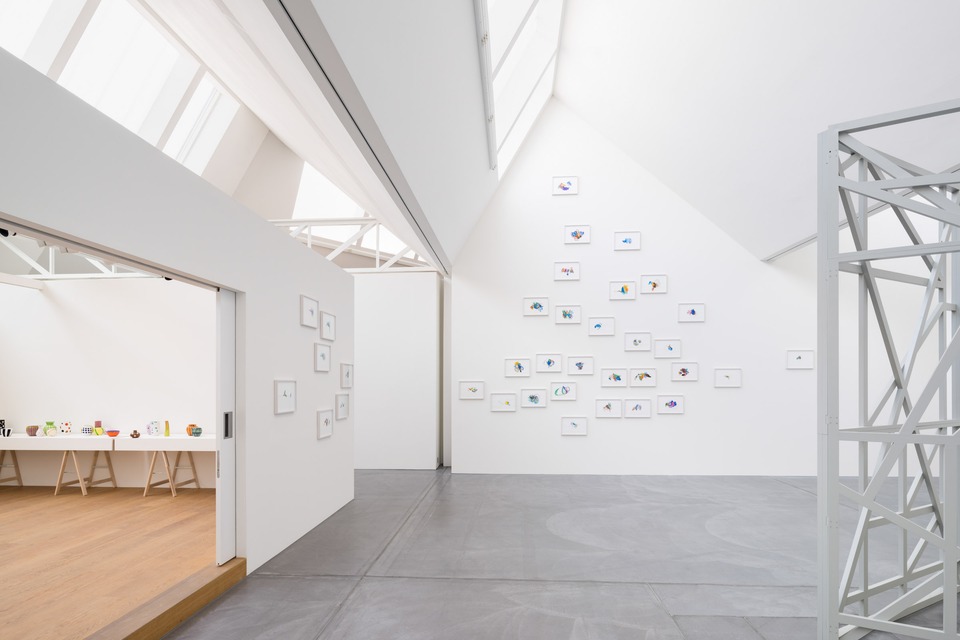 Exhibition view with works by\
Karim Noureldin, Sara Haq,

and Andrew Bick