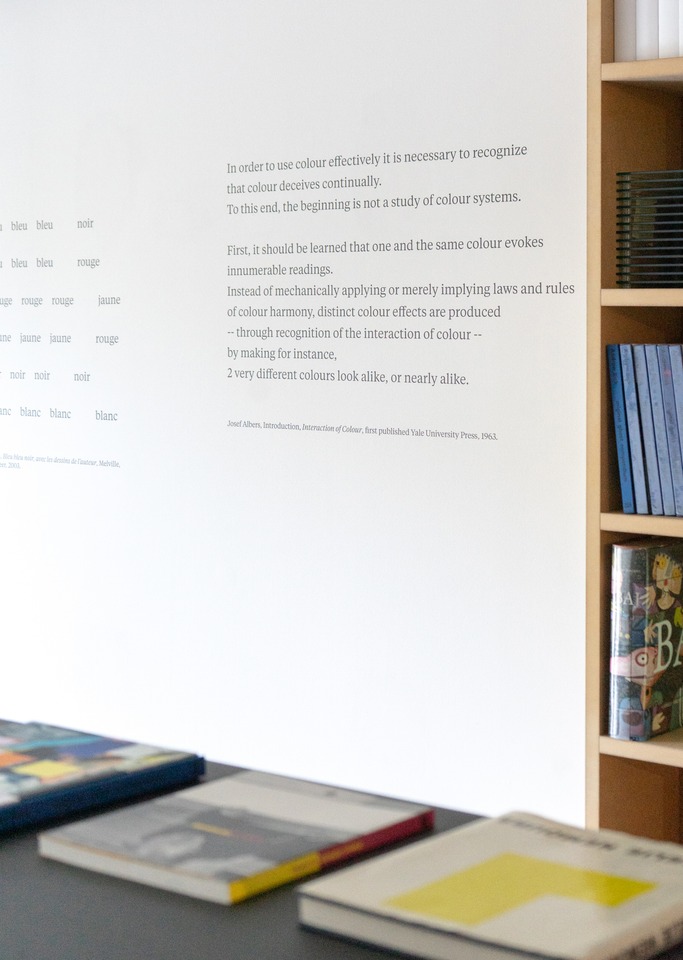 Exhibition view with a text by Josef Albers and Aurélie Nemours.

